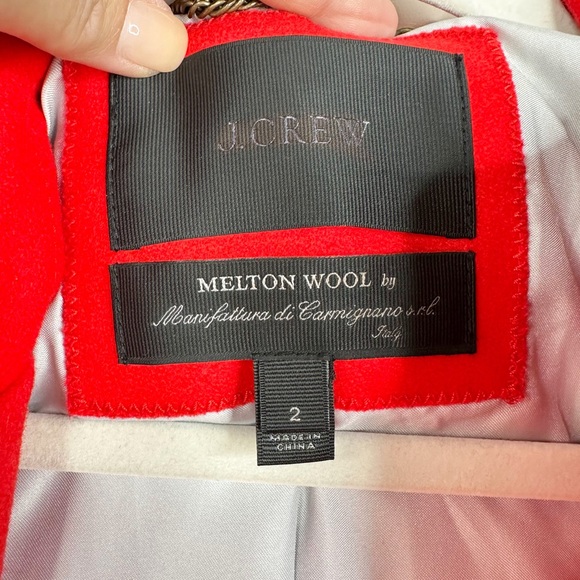 J. Crew Melton Wool Hooded Coat Red Italian SZ. 2 - Picture 10 of 13